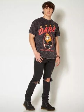 Spencer's Black D.A.R.E. Graphic Short Sleeve Tee with Red and Yellow Print